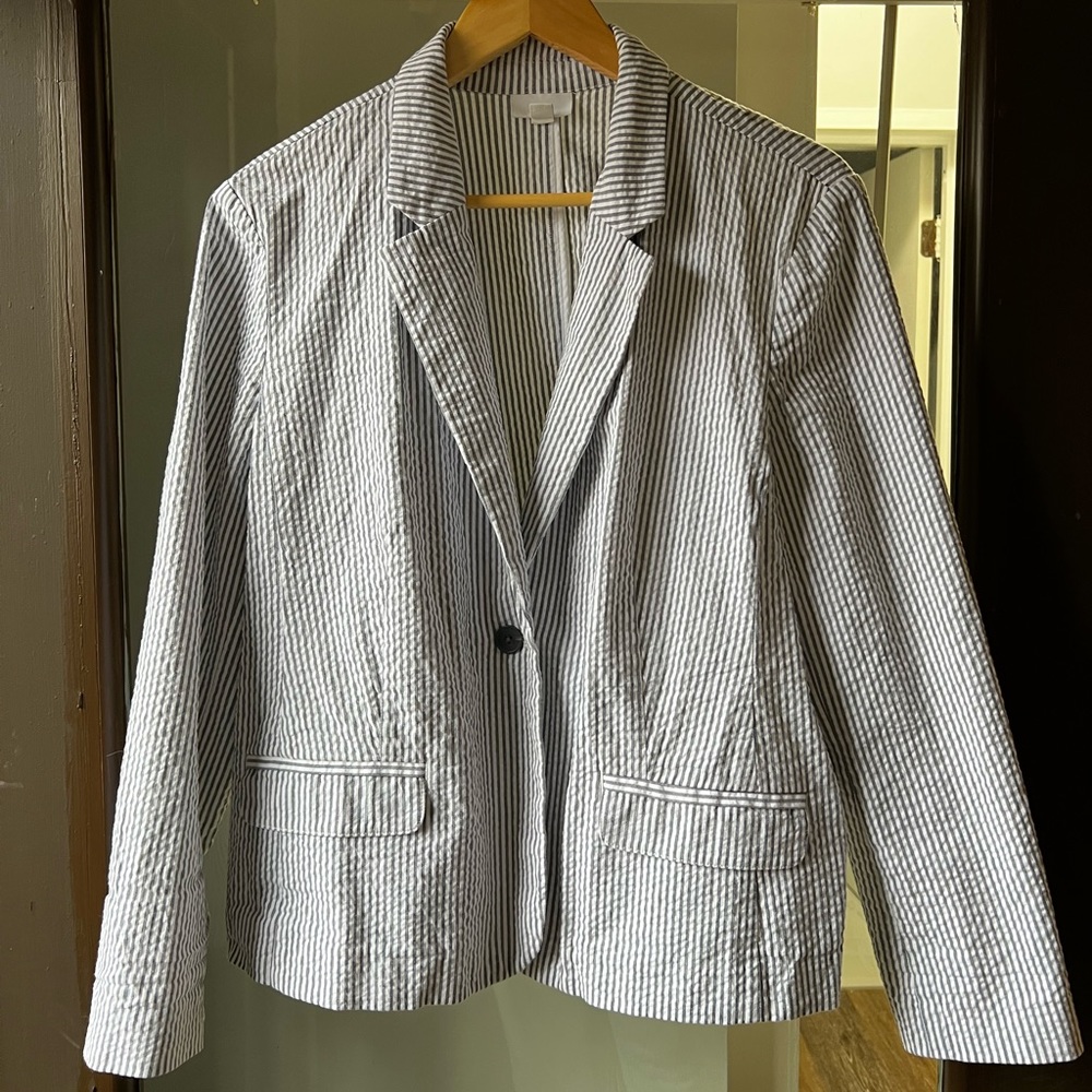 J. Jill Seersucker Blue & White Blazer